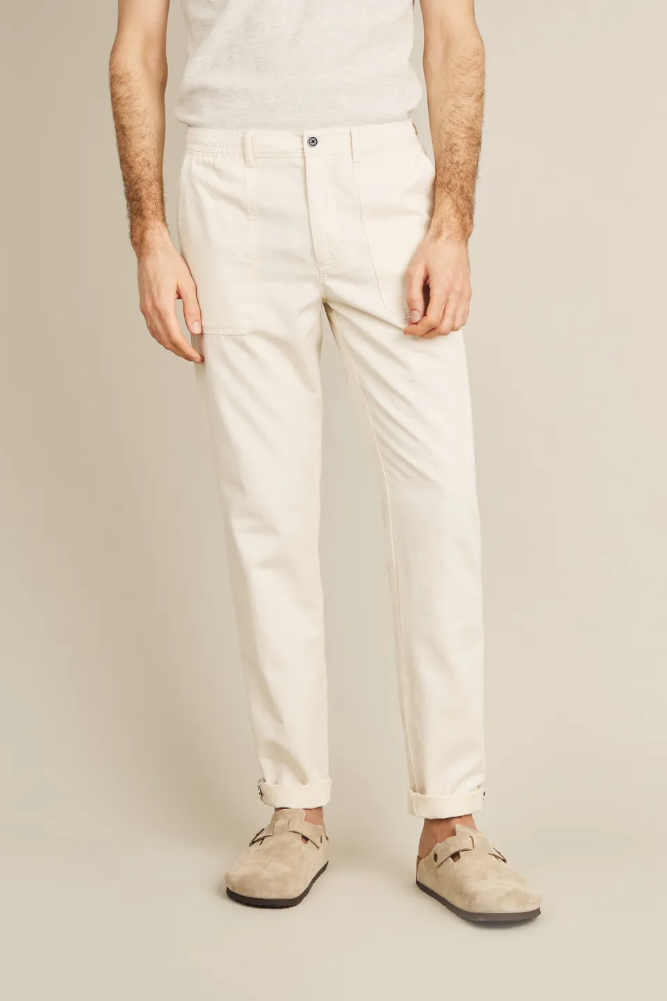 le-pantalon-fatigue-pantalon-cargo-homme-cru-coton-lin image 1