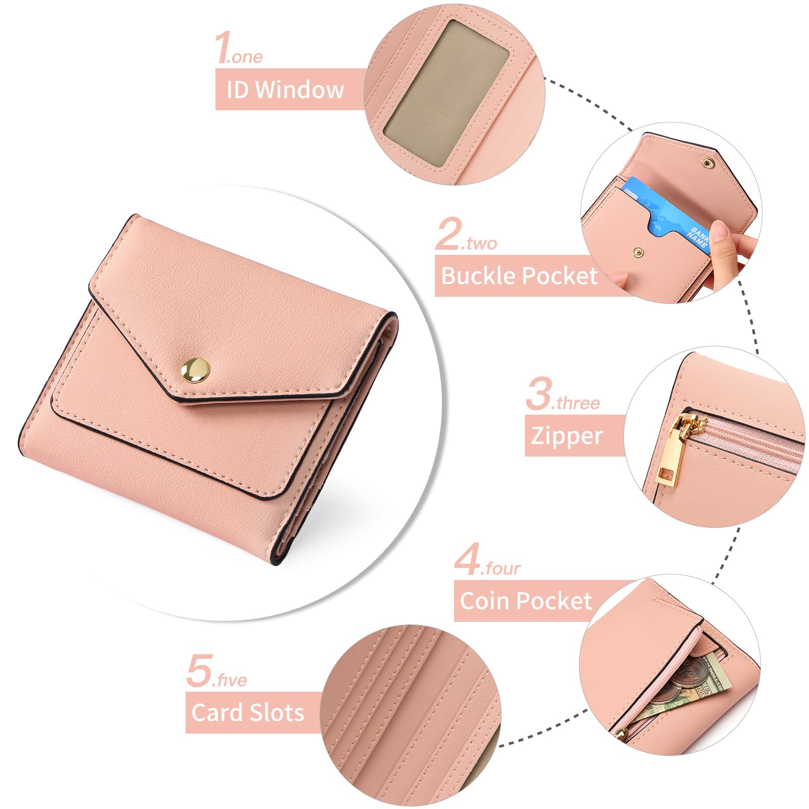 gaekeao-women-s-small-wallet-mini-portefeuille-femme-rose-rfid image 3