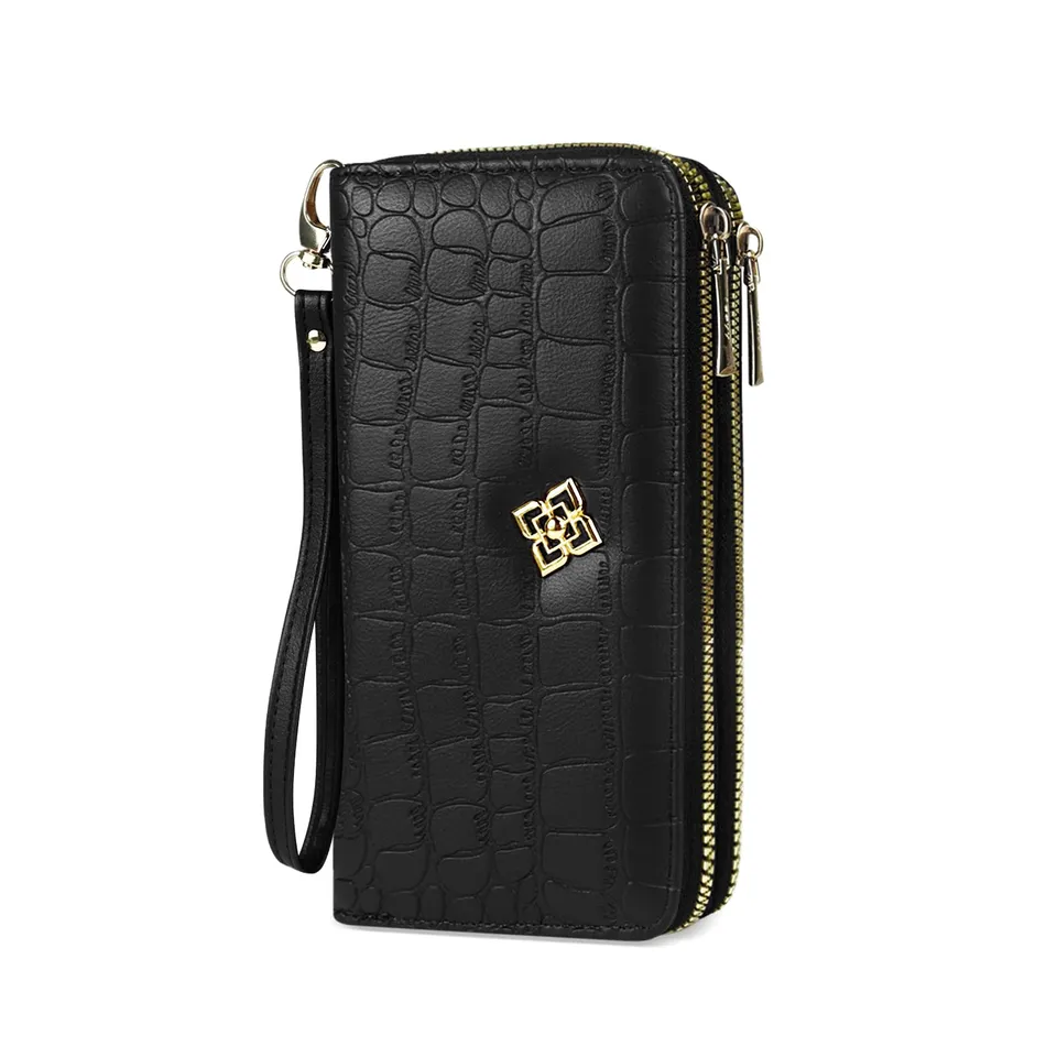adistylinno-portefeuille-femme-noir-double-zip-dragonne-8-cartes image 1