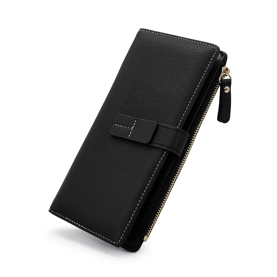 adistylinno-women-s-wallet-portefeuille-long-femme-noir-cuir-pu image 1