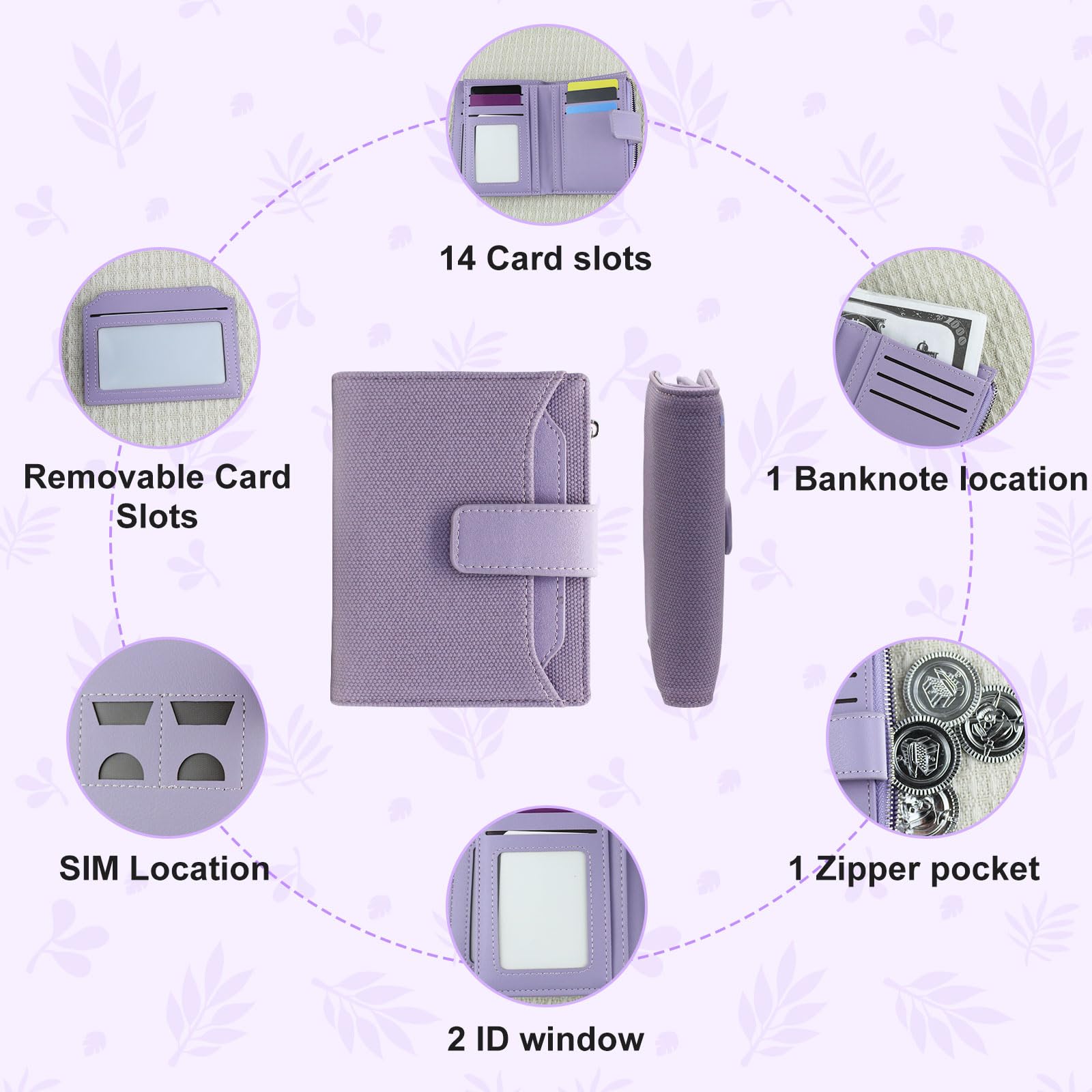adistylinno-women-s-wallet-petit-portefeuille-lilas-14-cartes image 2
