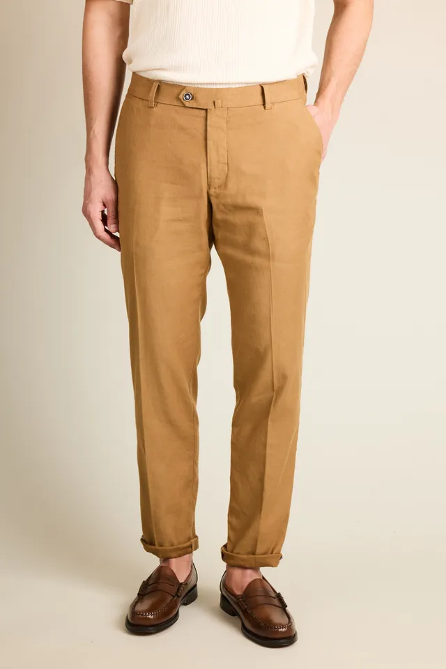 le-pantalon-chinos-homme-fm-lpcl-20-chino-caramel-lin-semi-slim image 1
