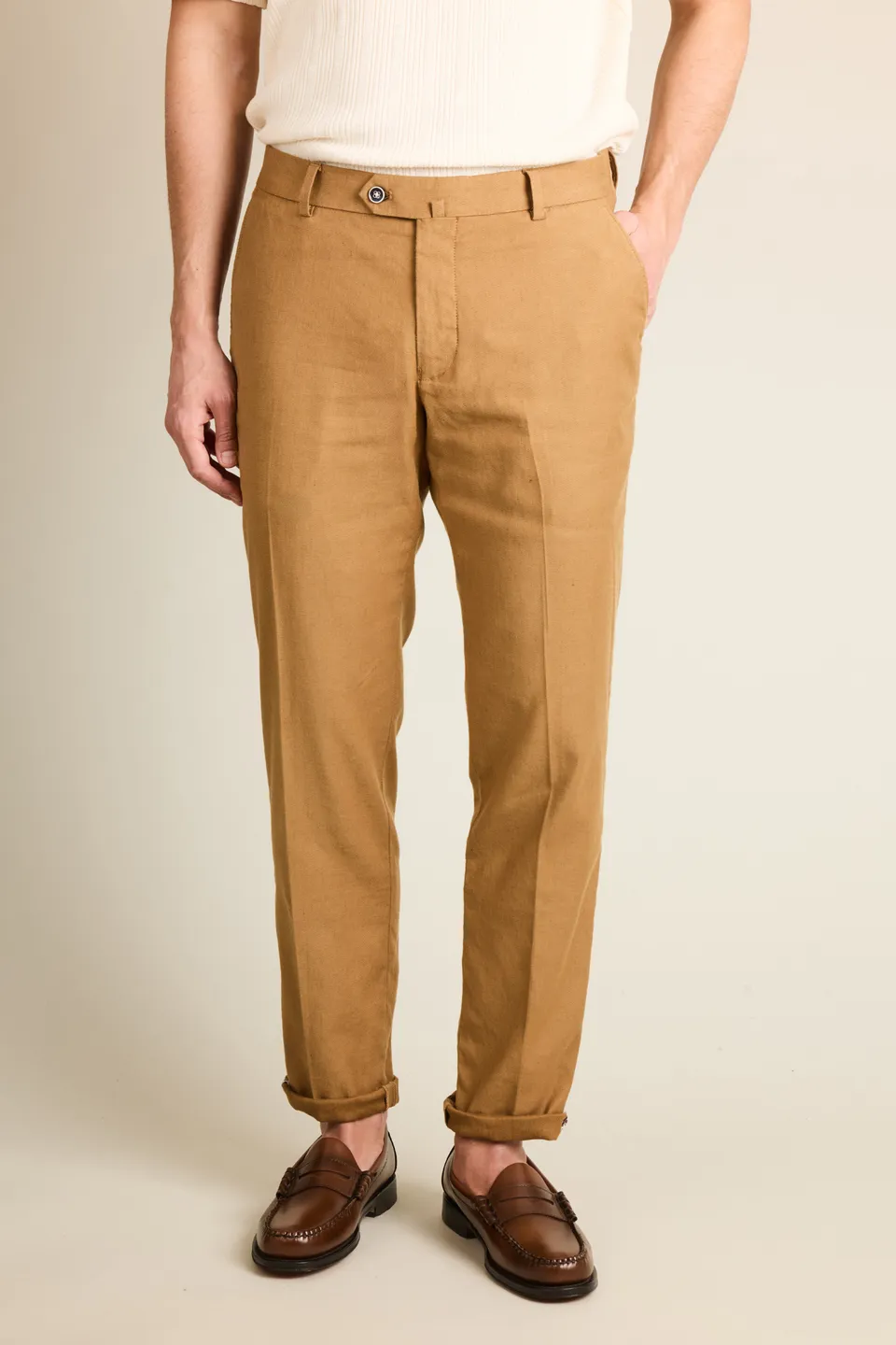 le-pantalon-chinos-homme-fm-lpcl-20-chino-caramel-lin-semi-slim image 1
