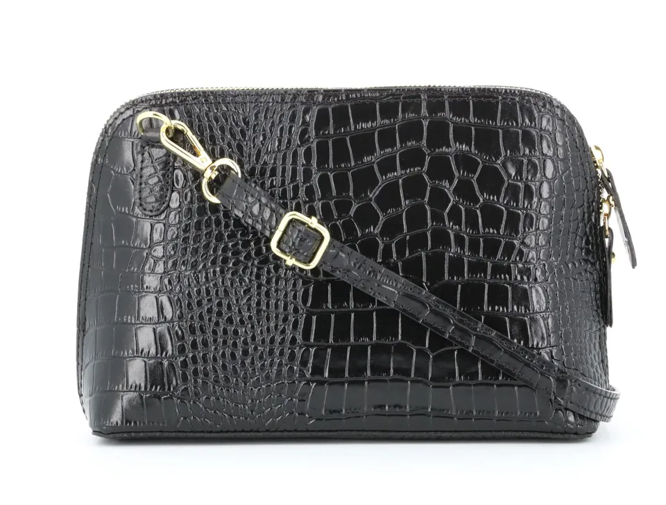 double-tree-sac-bandouli-re-cuir-d-me-croco-noir image 1