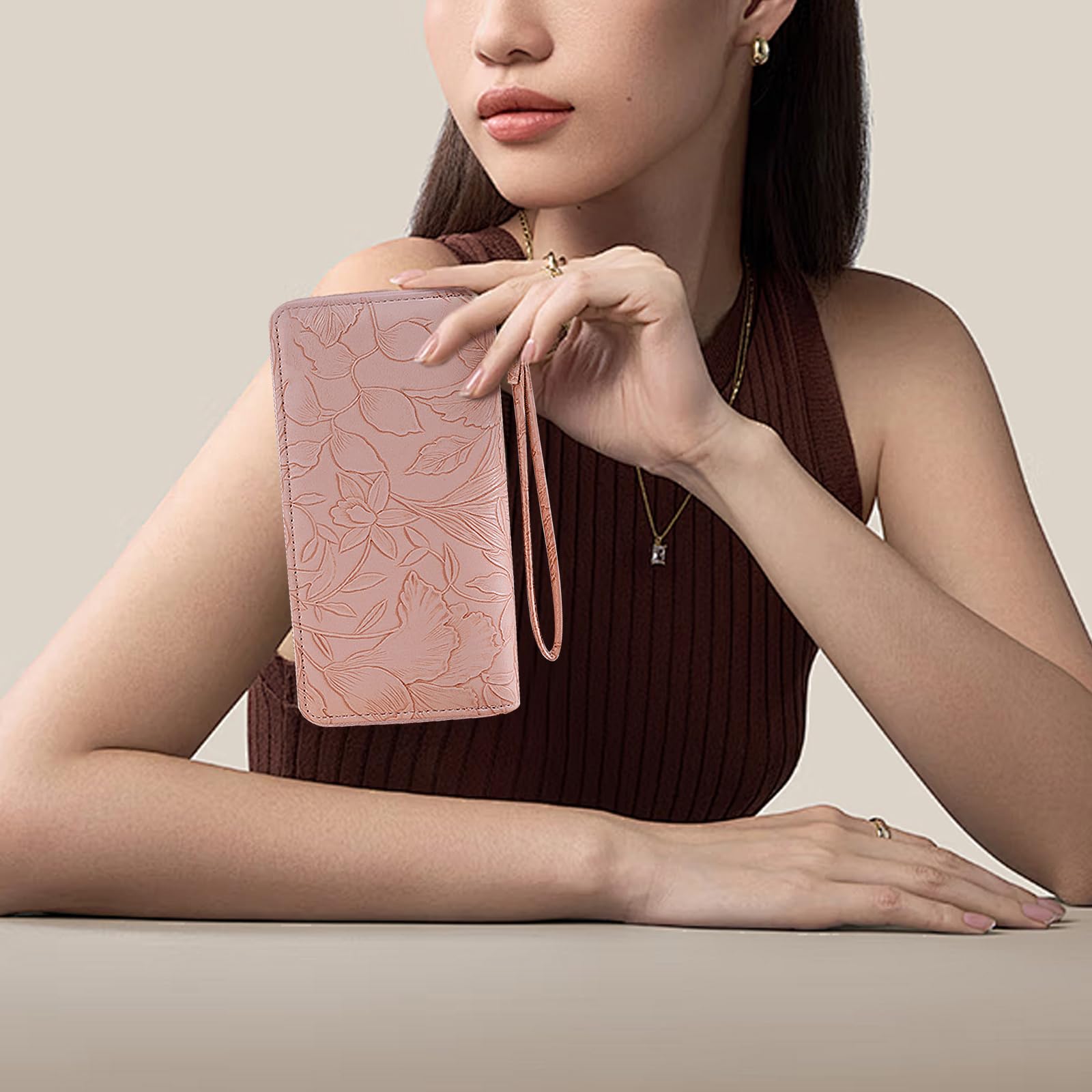 adistylinno-women-s-wallet-portefeuille-rose-double-zip-pu image 3