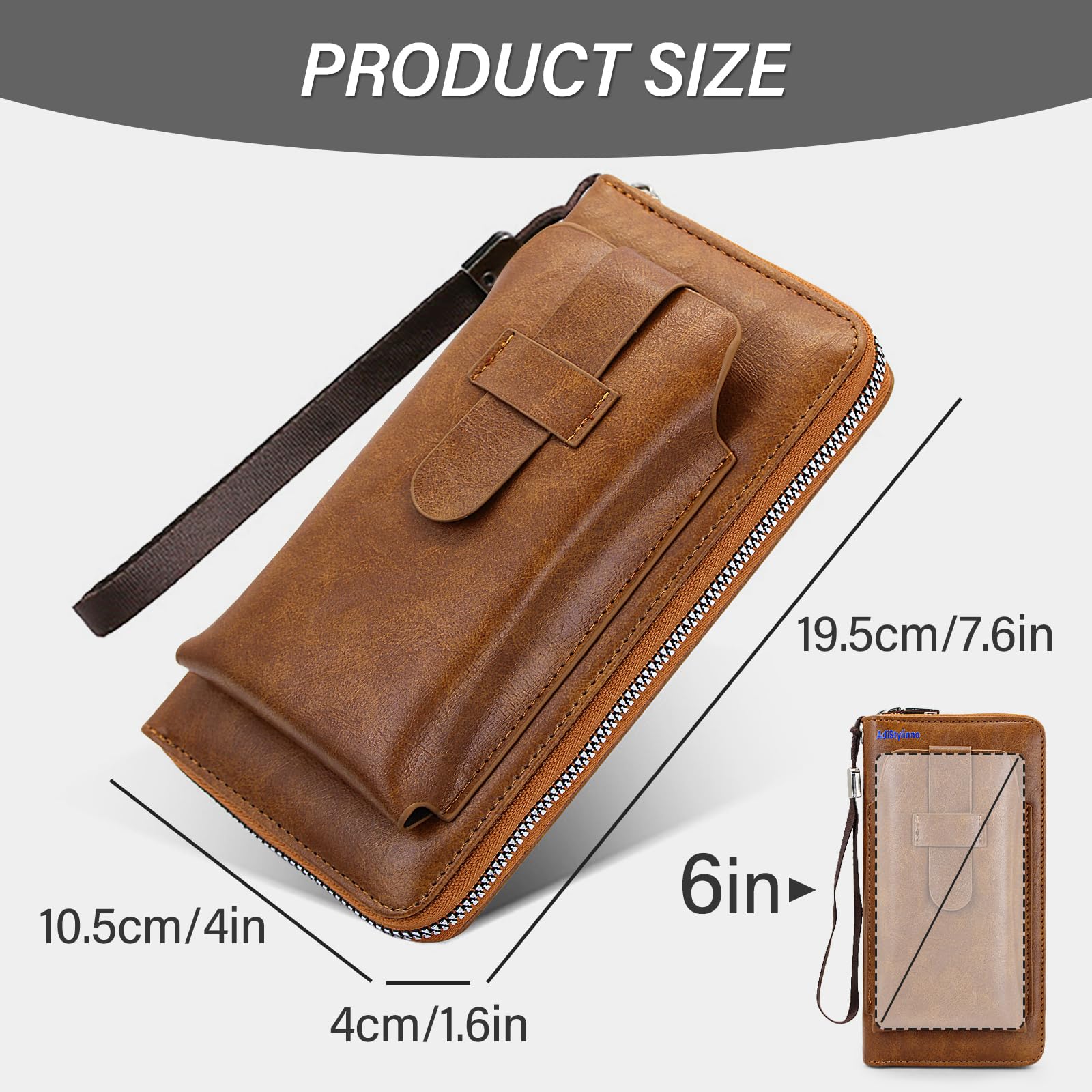 adistylinno-men-s-wallet-portefeuille-long-marron-zip-8-cartes image 4