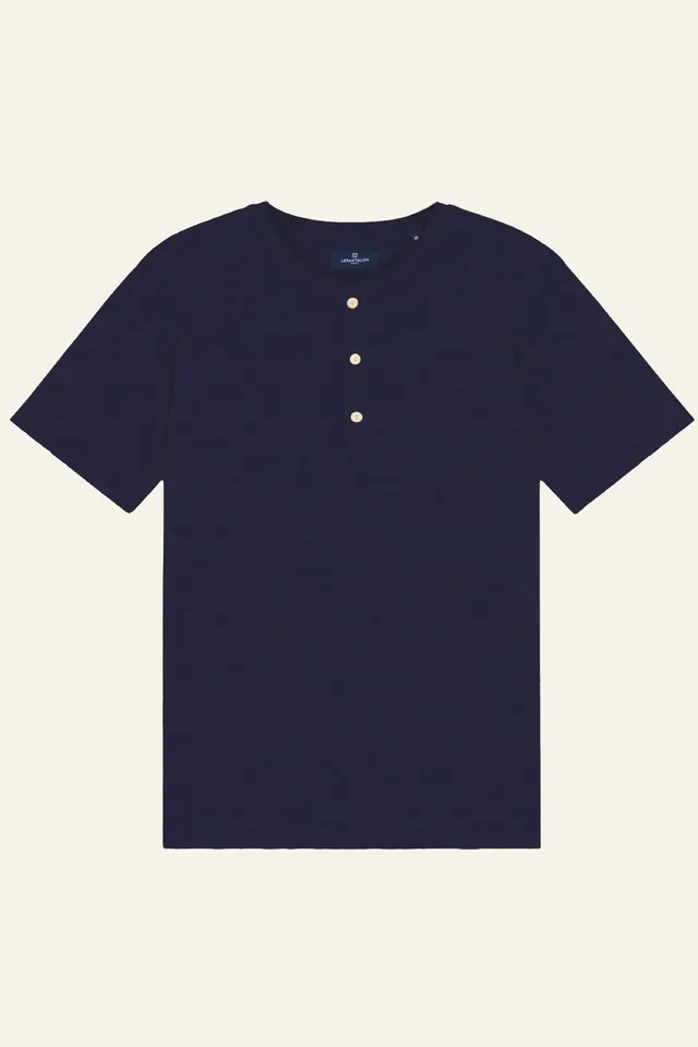le-pantalon-t-shirts-homme-henley-t-shirt-bleu-marine-coton image 1