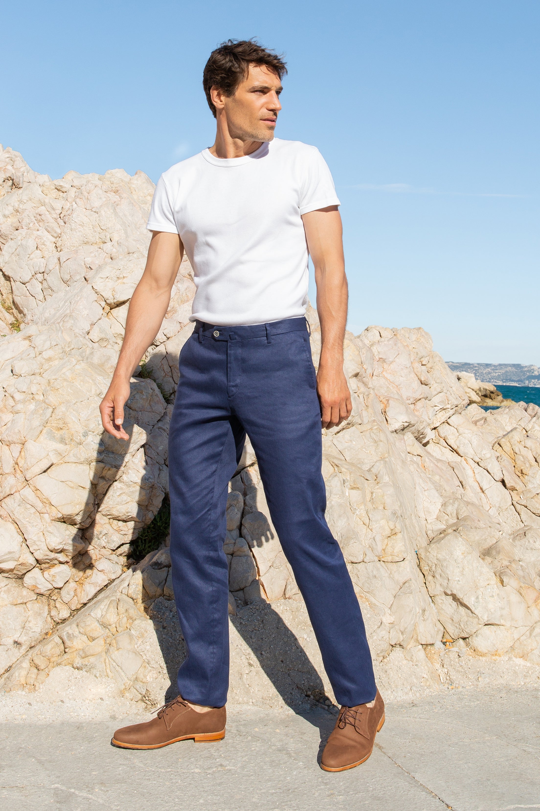 le-pantalon-chino-pantalon-coton-lin-bleu-semi-slim image 3