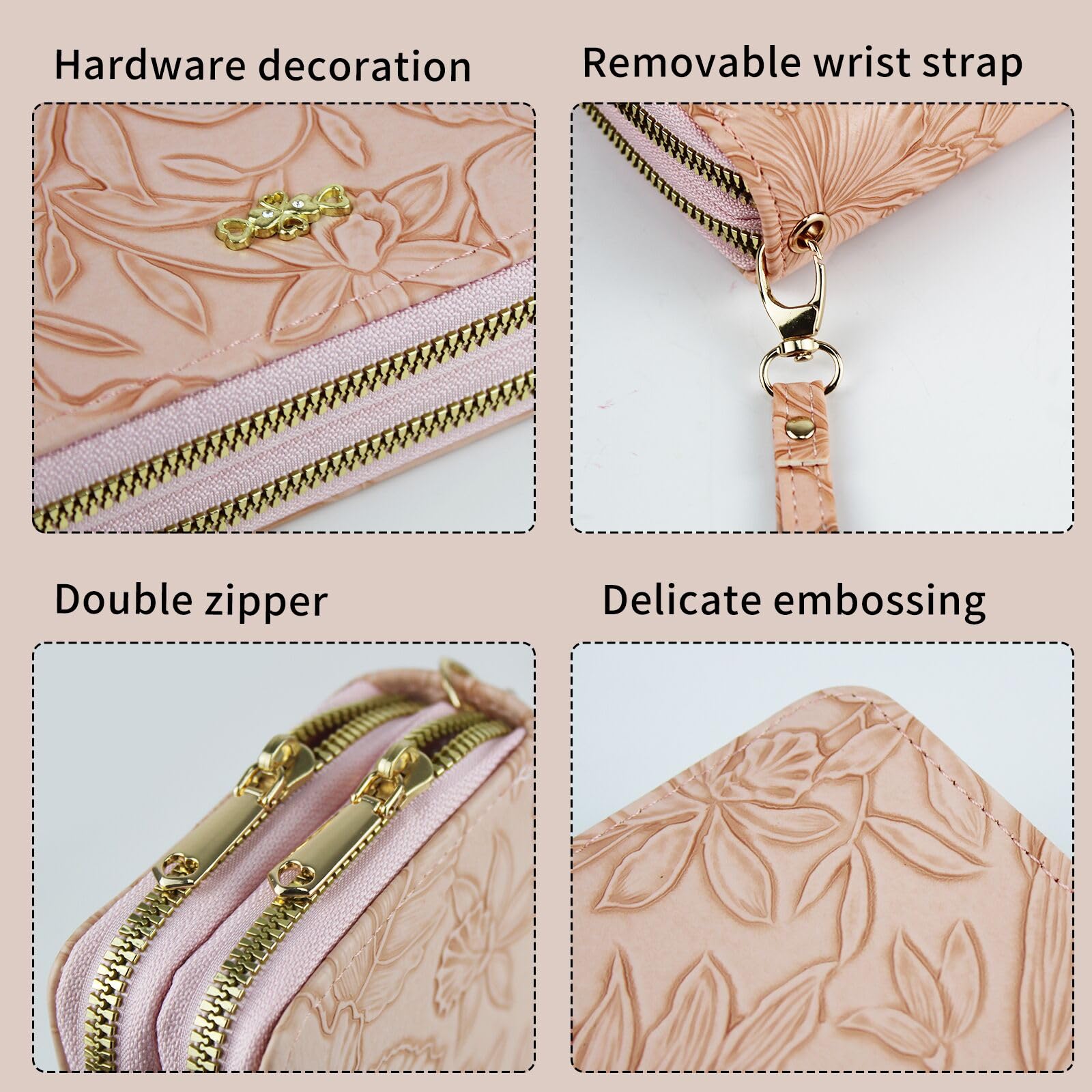 adistylinno-women-s-wallet-portefeuille-rose-double-zip-pu image 5