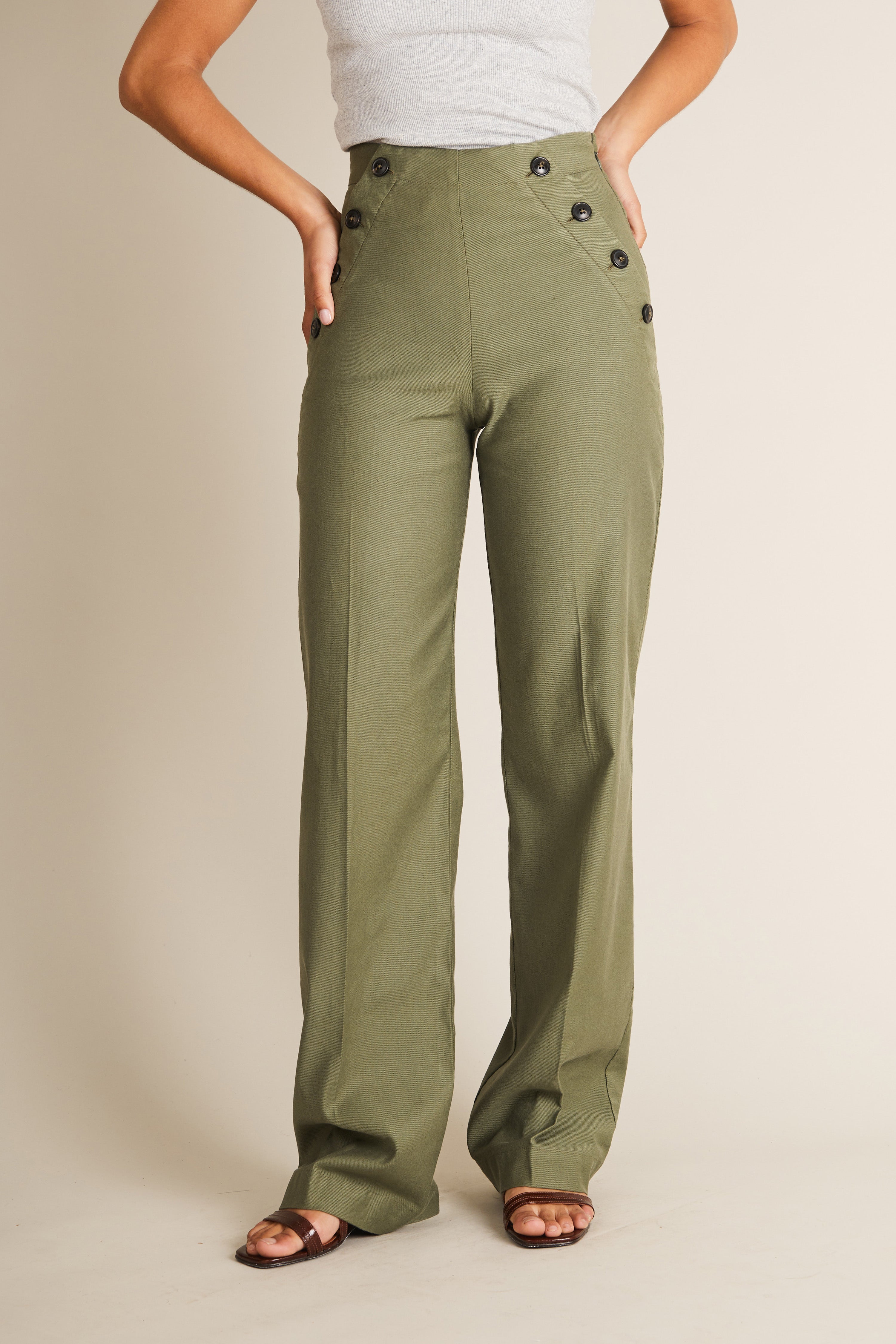 le-pantalon-pantalon-pont-kaki-lin-coton-palazzo-femme image 6