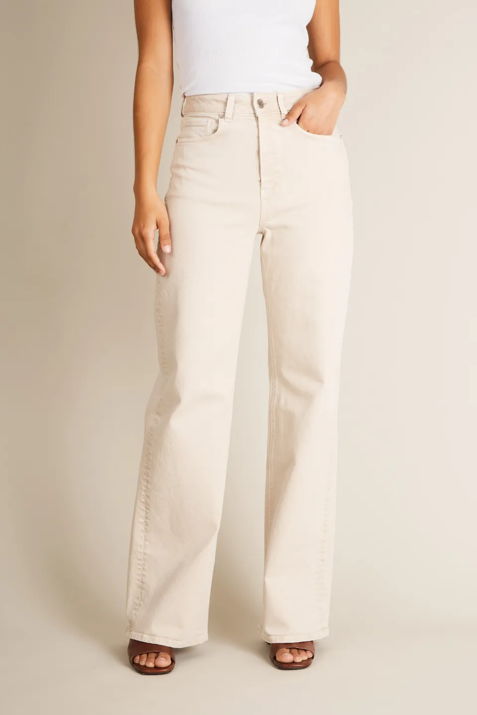 le-pantalon-jean-wideleg-sable-large-taille-haute-femme image 1