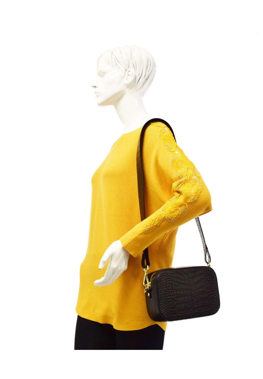 double-tree-sac-bandouli-re-camera-cuir-croco-noir image 4