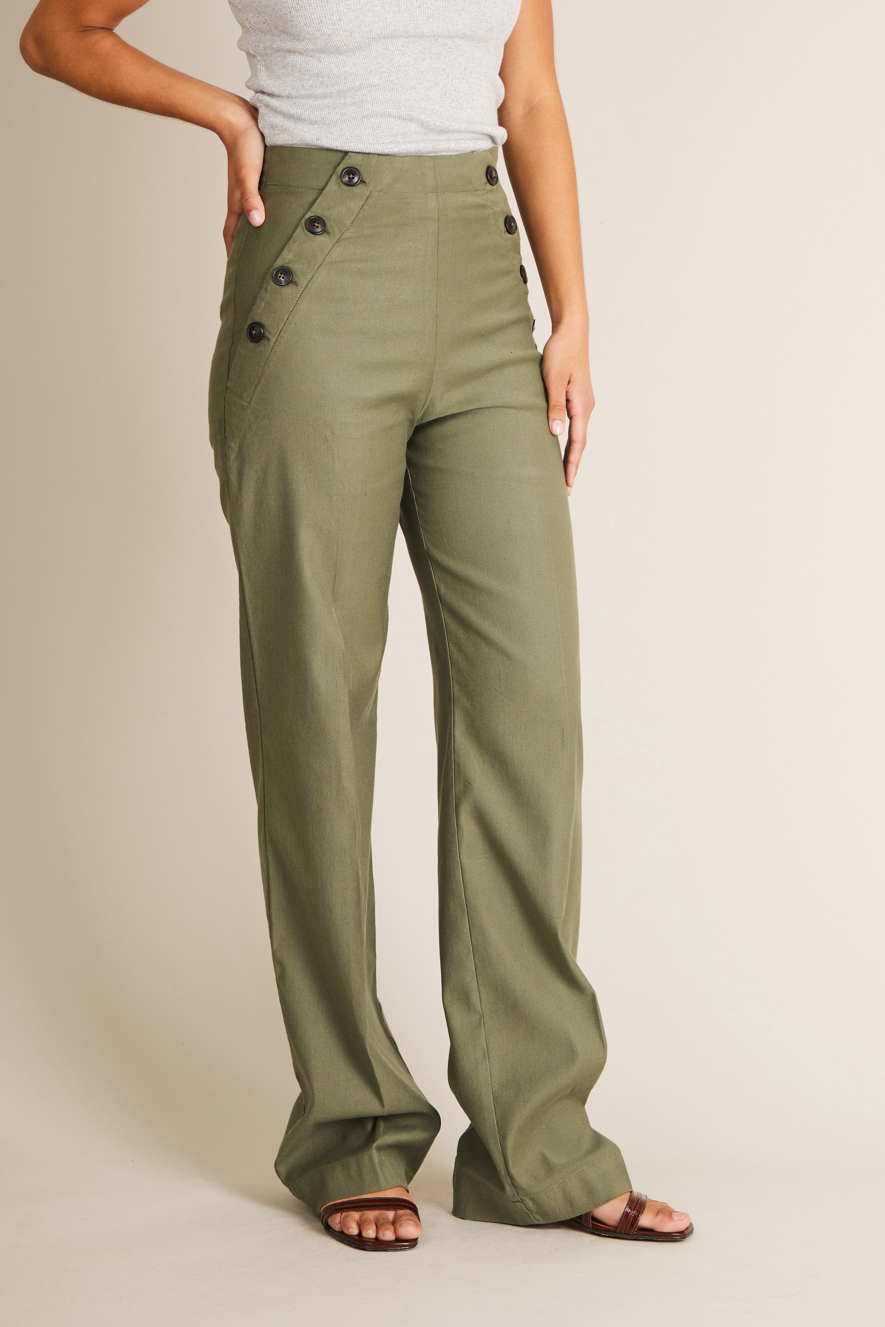 le-pantalon-pantalon-pont-kaki-lin-coton-palazzo-femme image 5